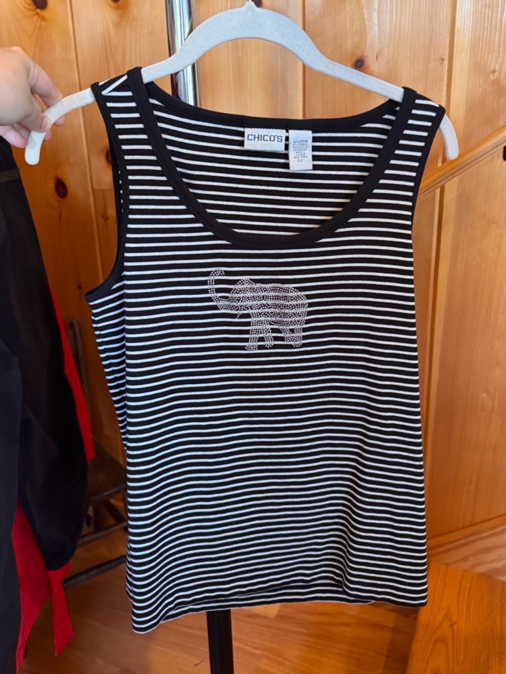 Chicos size 1 black and white striped tank with elephant sequins